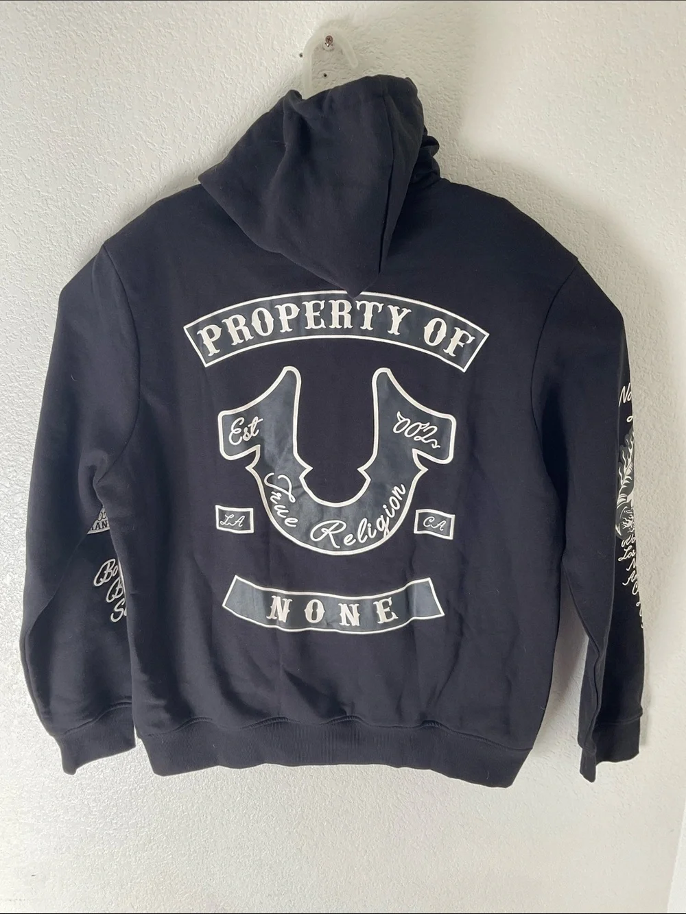 True Religion Men’s Black Graphic Zip-Up Hoodie Size XL